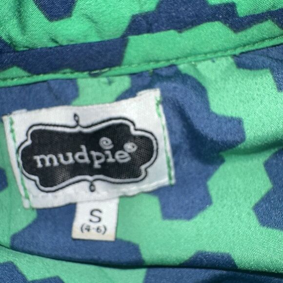 MUD PIE Long Tunic Top Women's Blue Green Ruffle Neck Size Small (4-6) EUC - Picture 5 of 5